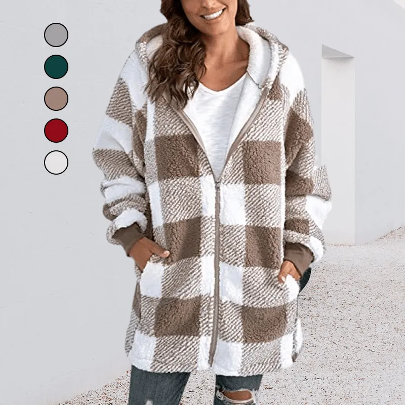 Hoodie Plaid Loose Overcoat