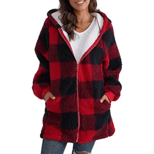 Hoodie Plaid Loose Overcoat