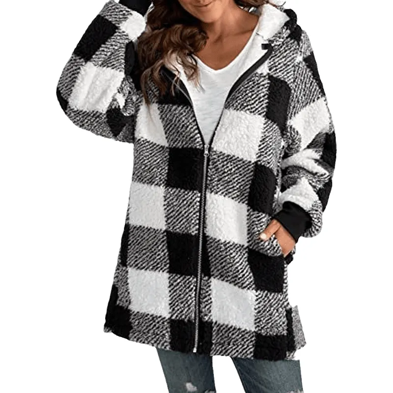 Hoodie Plaid Loose Overcoat