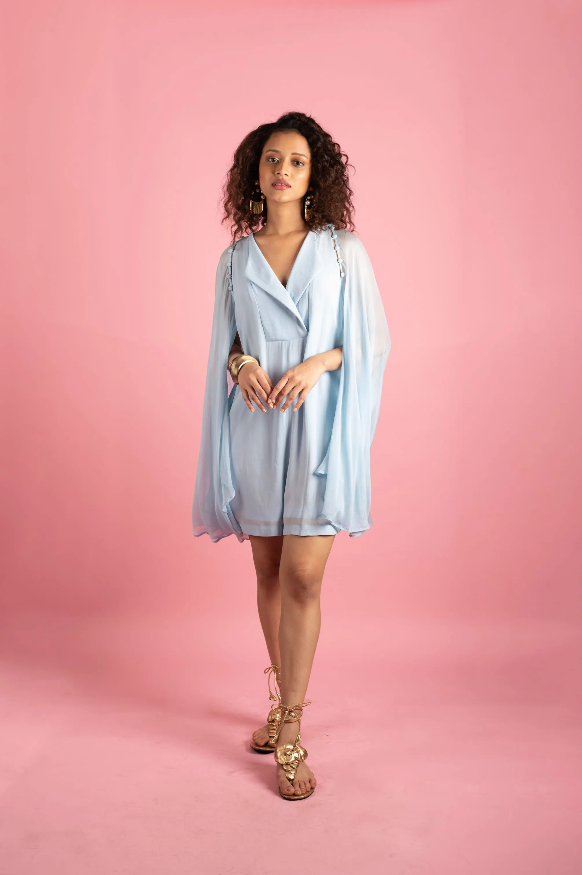 Ice Blue Breezy Kaftan Romper