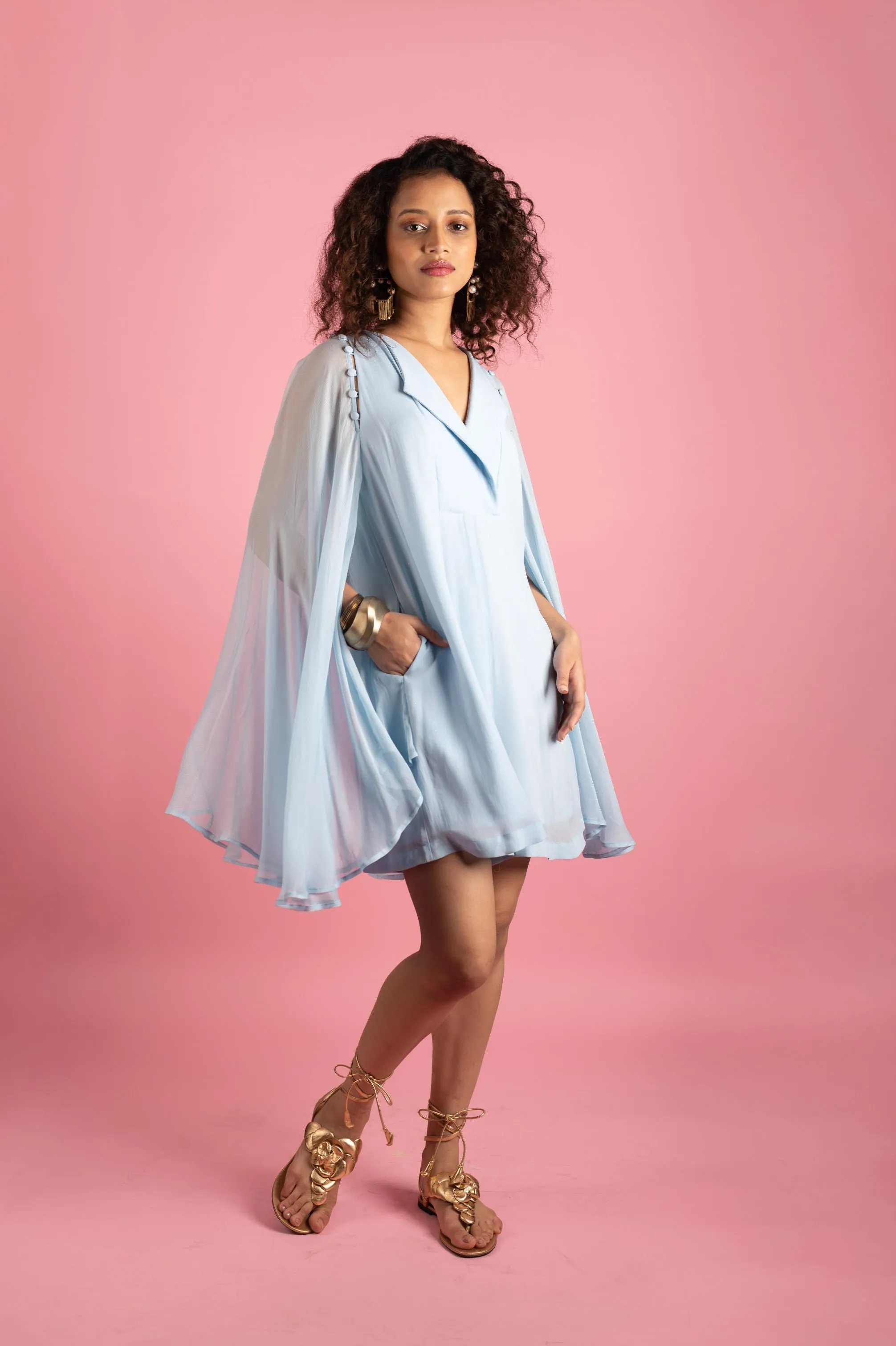 Ice Blue Breezy Kaftan Romper