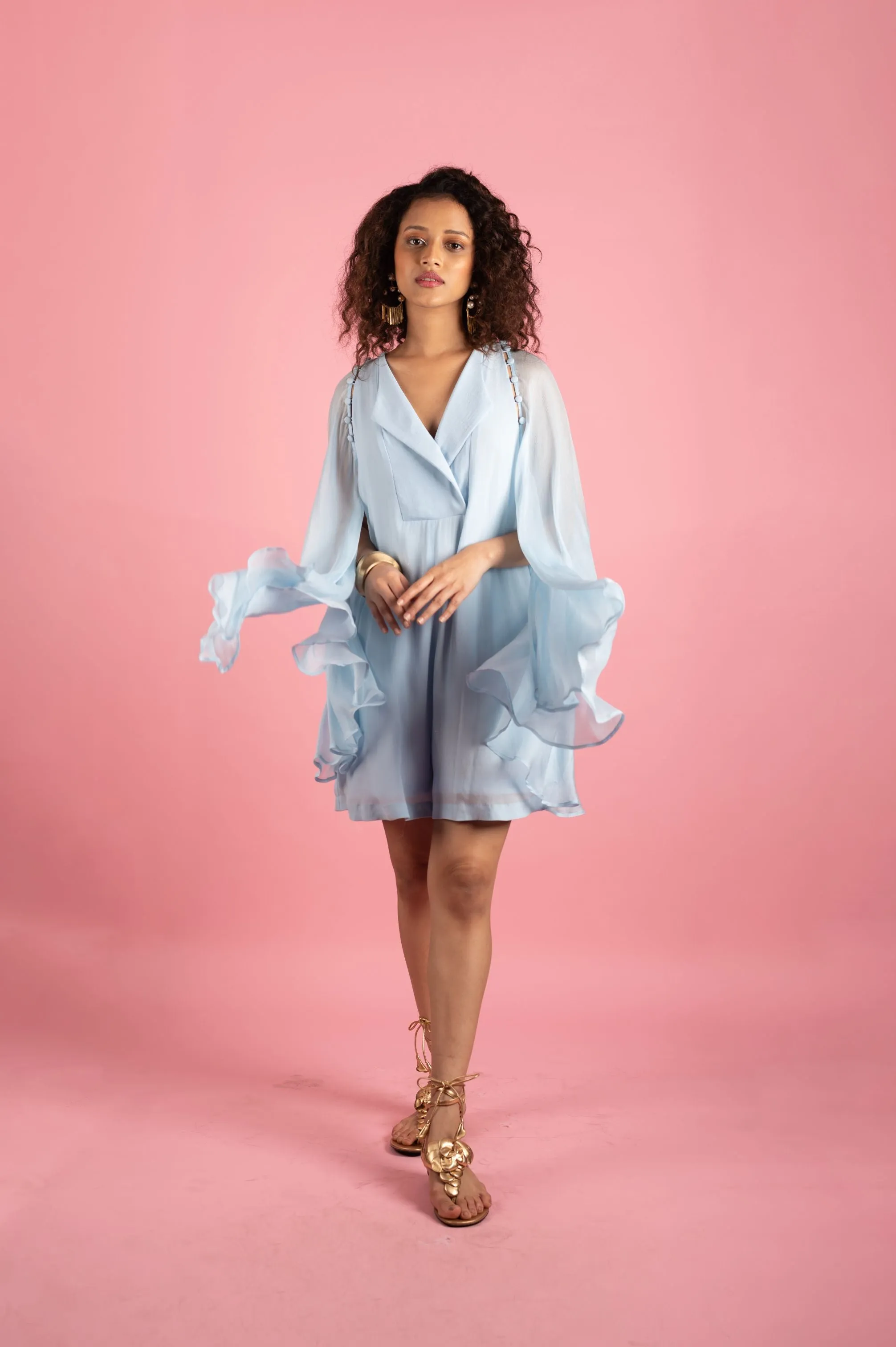 Ice Blue Breezy Kaftan Romper