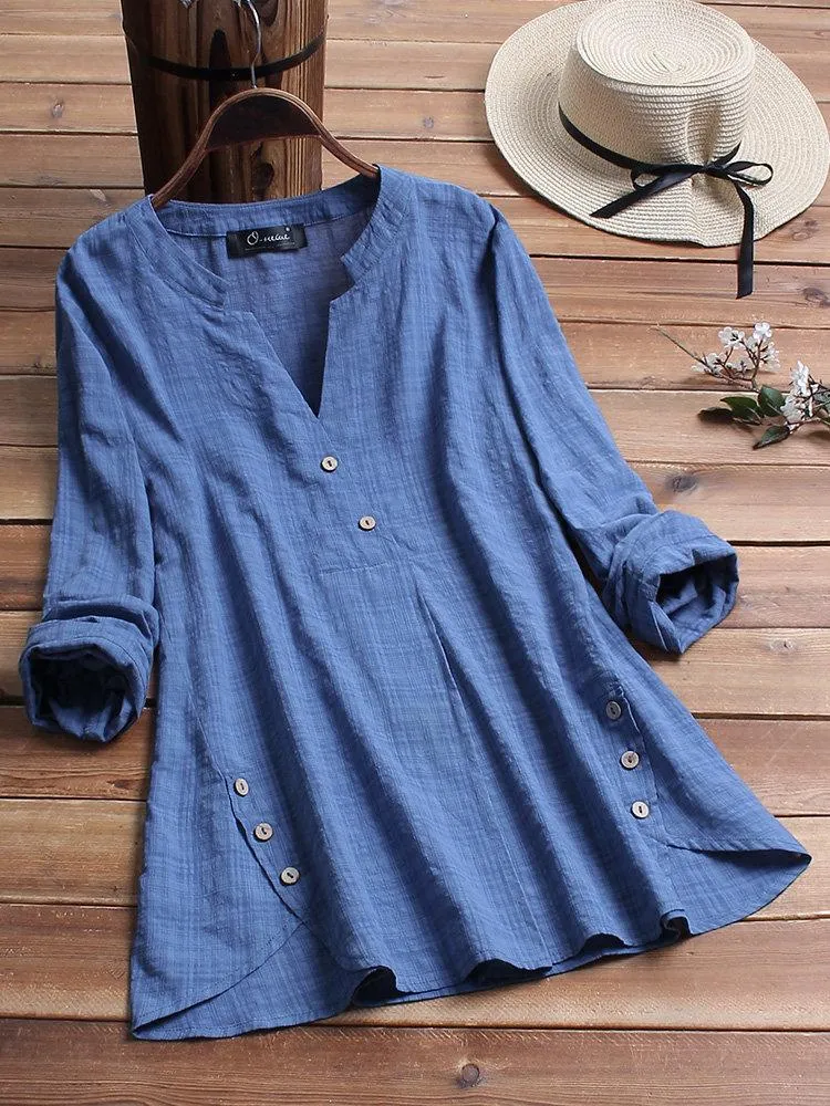 Irregular hem button decoration top