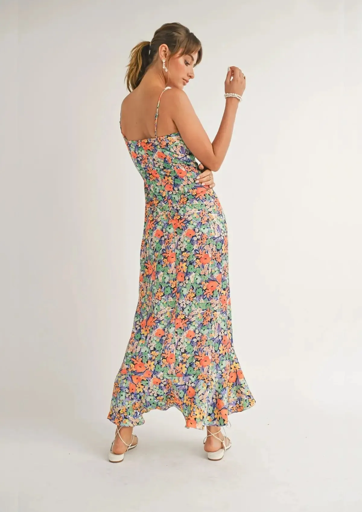 Island Life High Low Ruffled Maxi Dress - Navy Multi