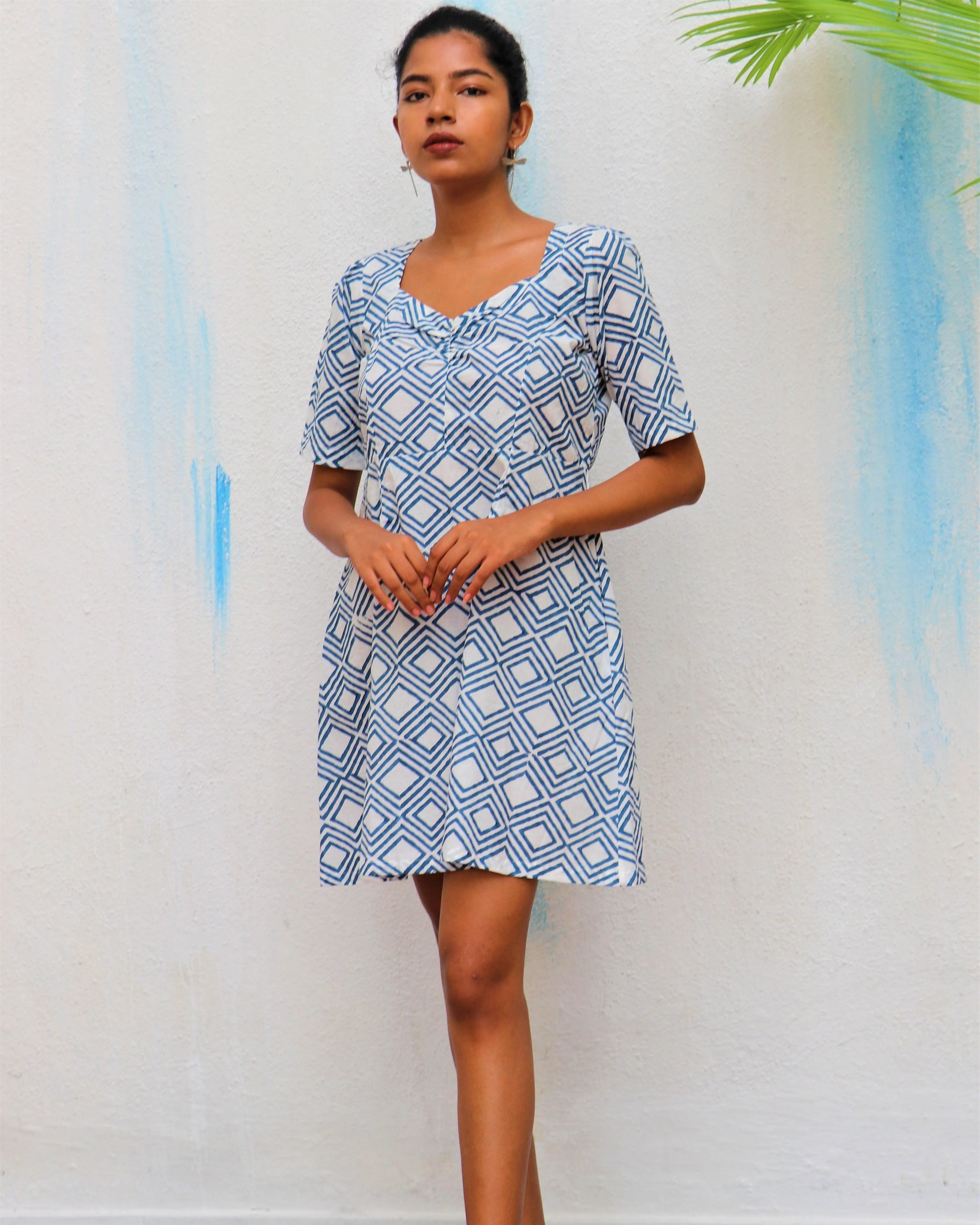 Ivory Diamond Block Printed Cotton Dress - Wic