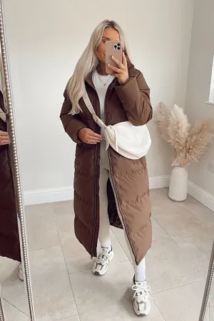 Kirsty brown long puffer coat