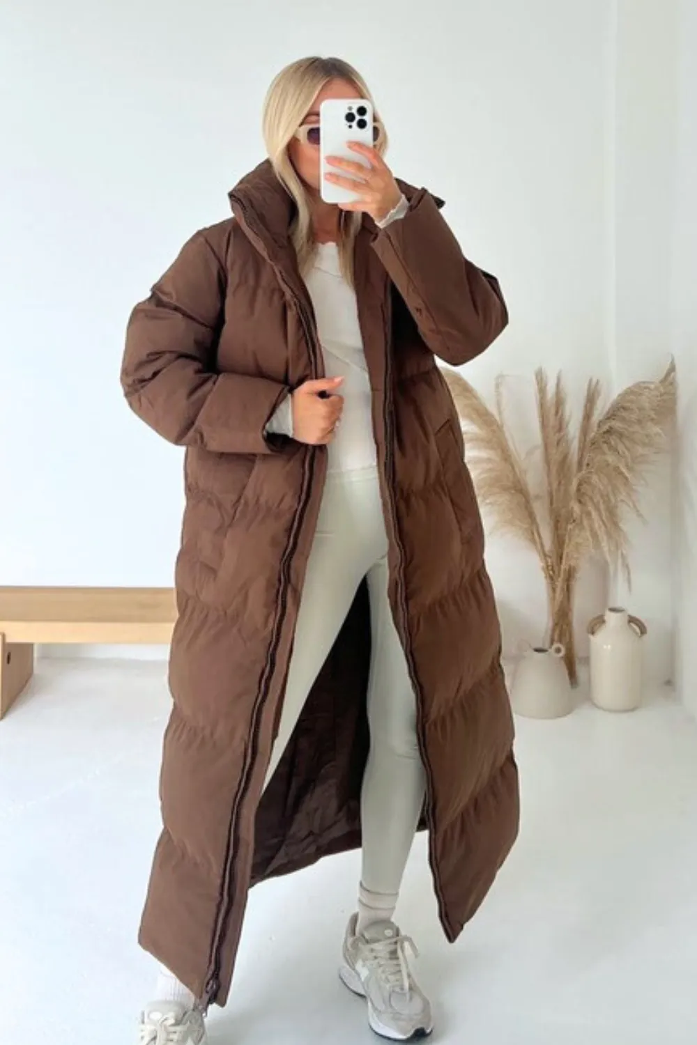 Kirsty brown long puffer coat