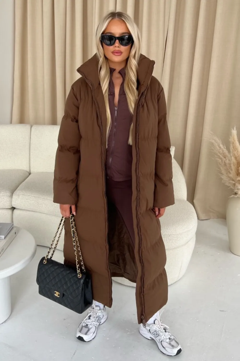 Kirsty brown long puffer coat