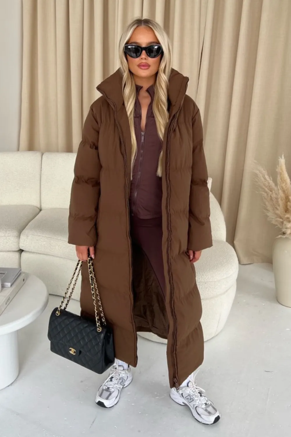 Kirsty brown long puffer coat