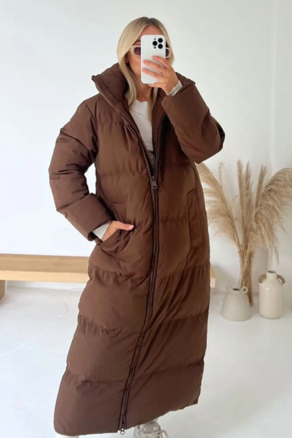 Kirsty brown long puffer coat