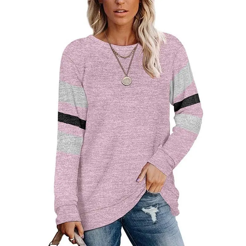 Ladies long sleeve stitching round neck casual printed t-Shirt top