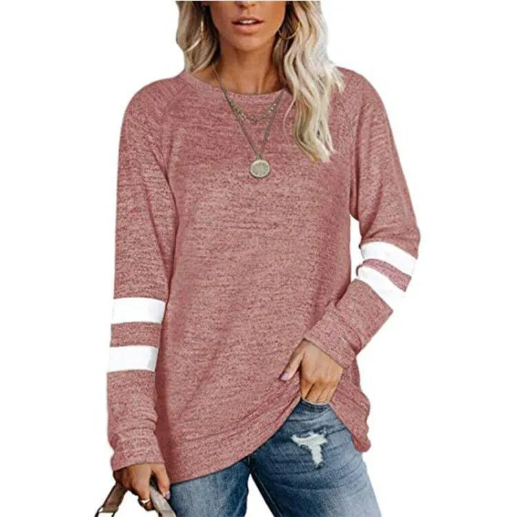 Ladies long sleeve stitching round neck casual printed t-Shirt top