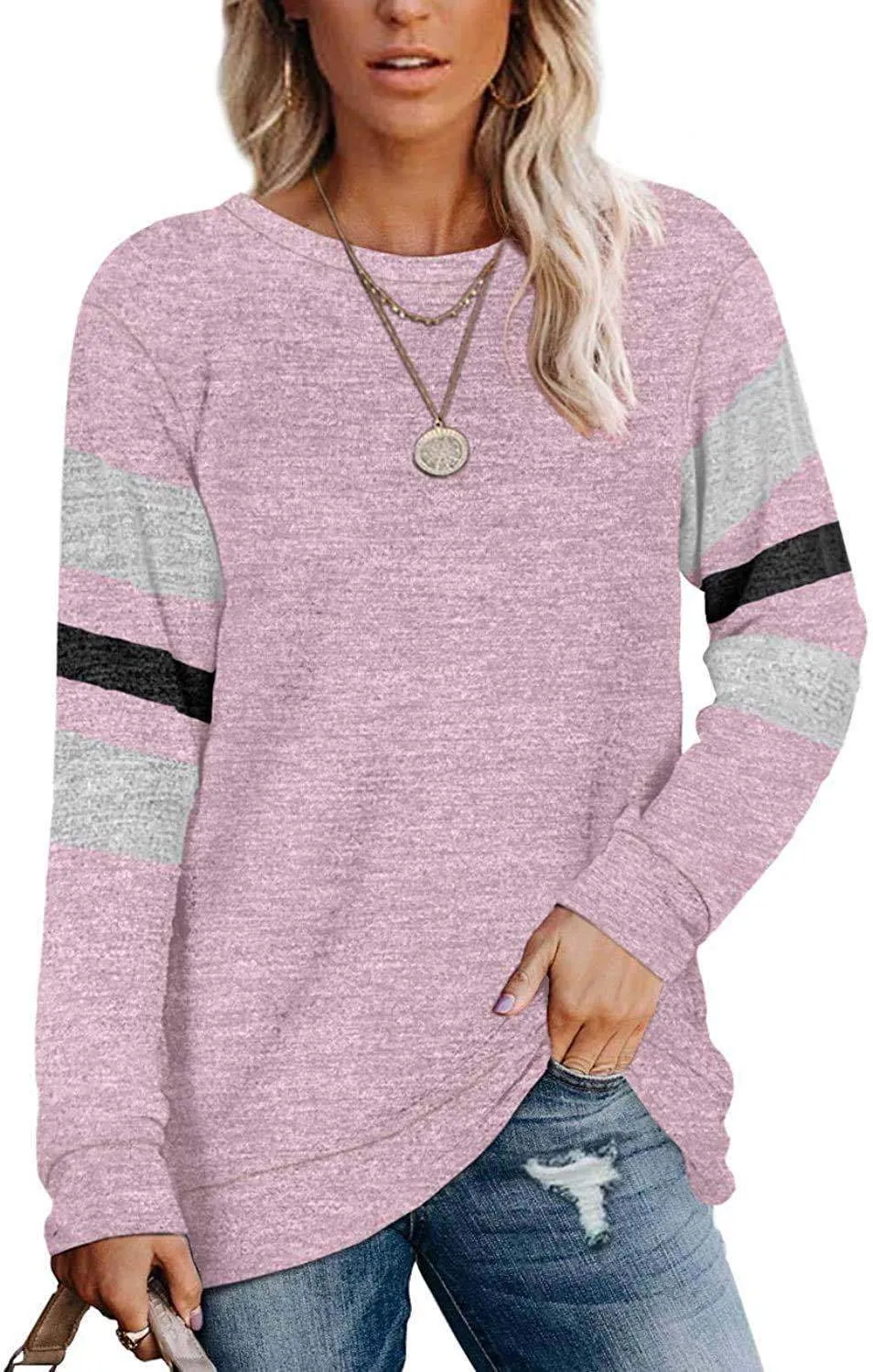 Ladies long sleeve stitching round neck casual printed t-Shirt top