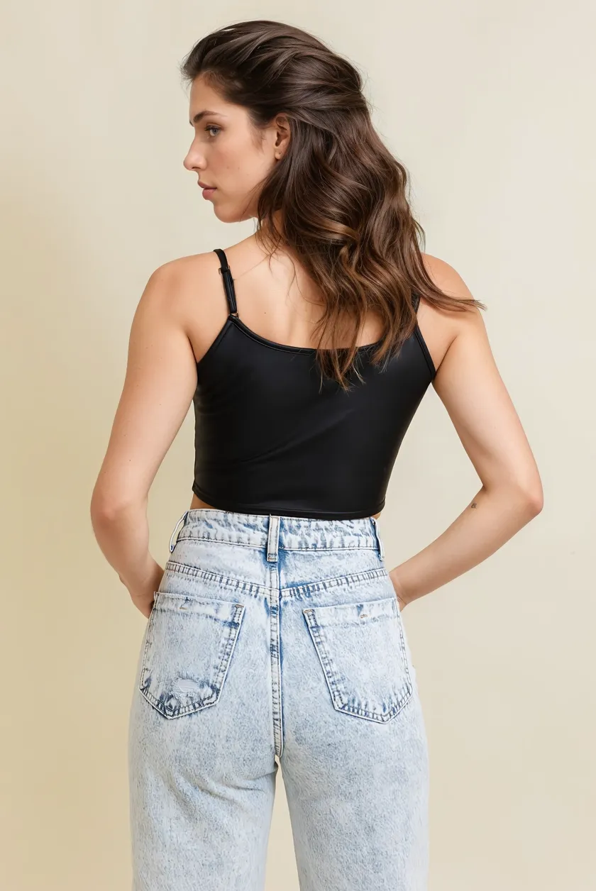 Leatherette Strappy Crop Cami Top