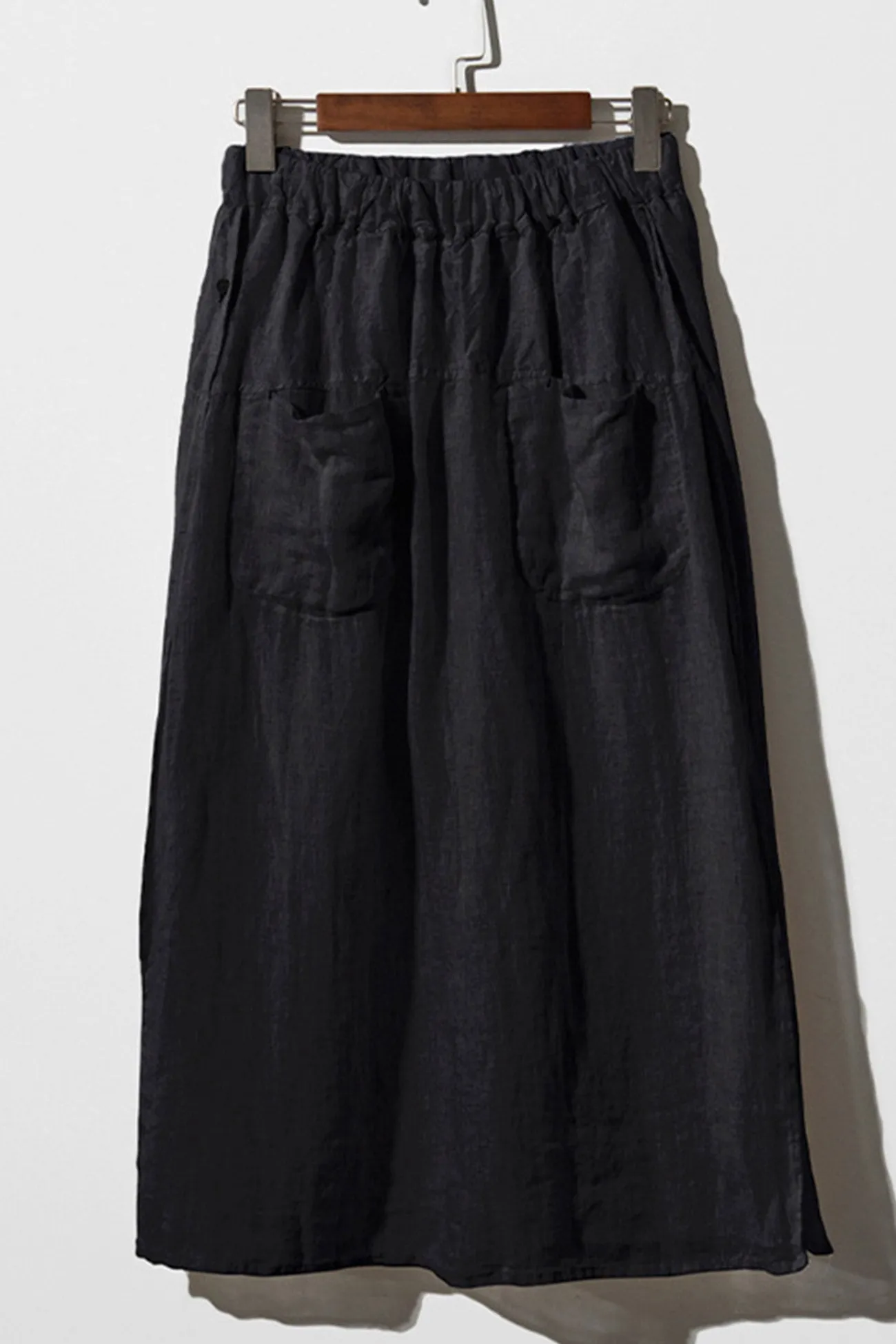 Linen Solid Pocketed Midi Skirt