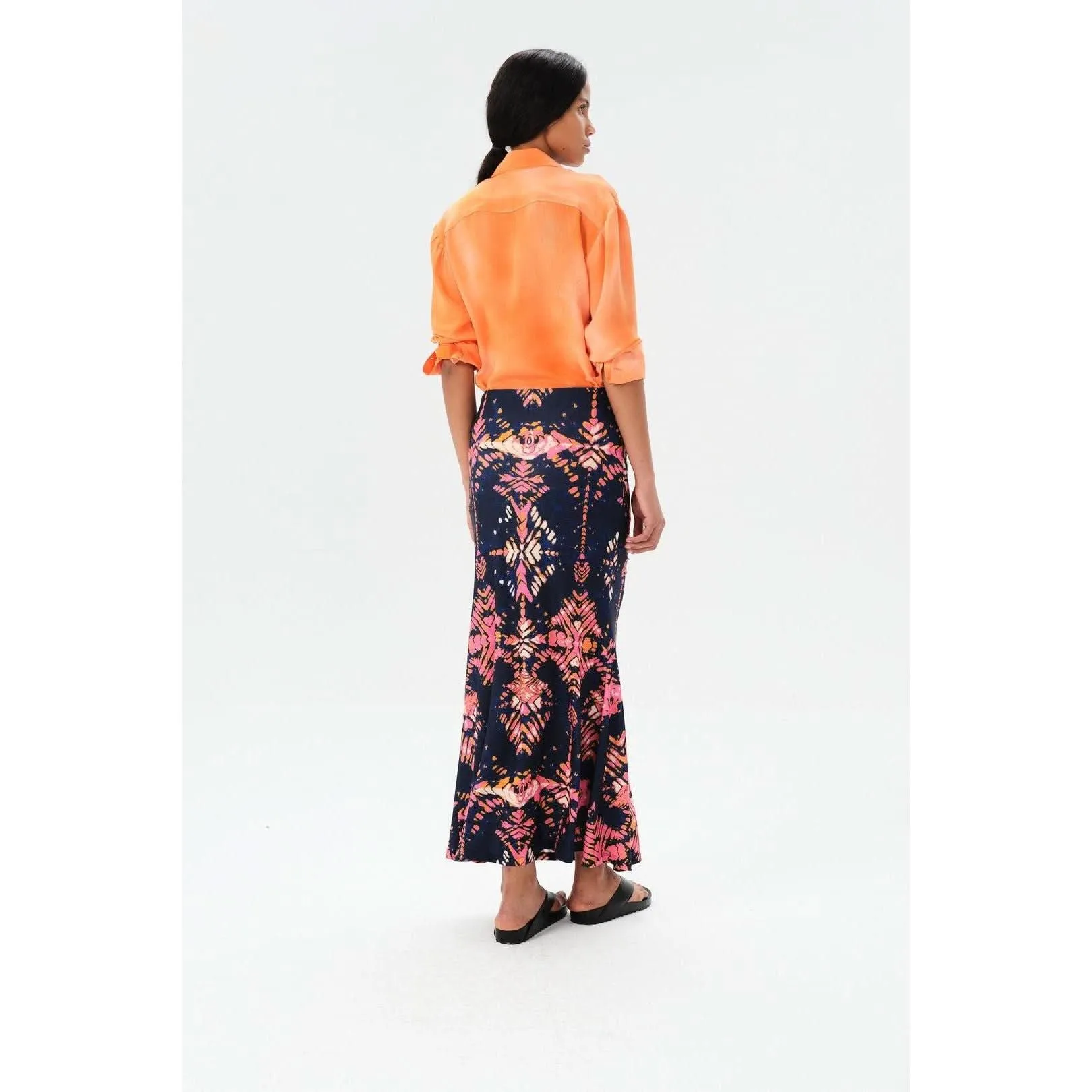 Maria Cher Ceibo Liv Midi Skirt in Navy Shibori