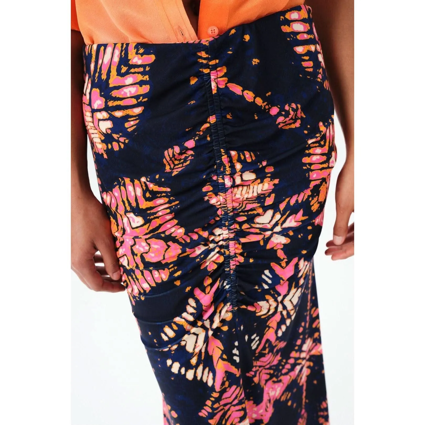 Maria Cher Ceibo Liv Midi Skirt in Navy Shibori