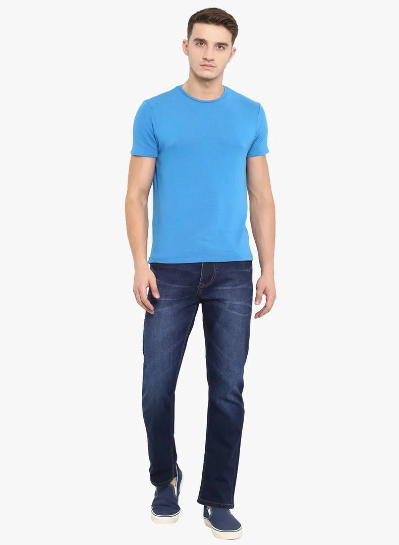 Men's Cotton Blue Slim Fit Mid-Rise Jeans