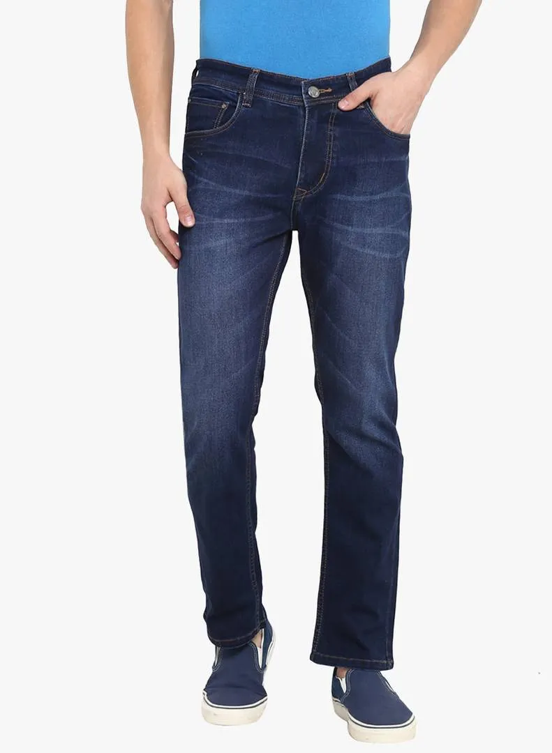 Men's Cotton Blue Slim Fit Mid-Rise Jeans