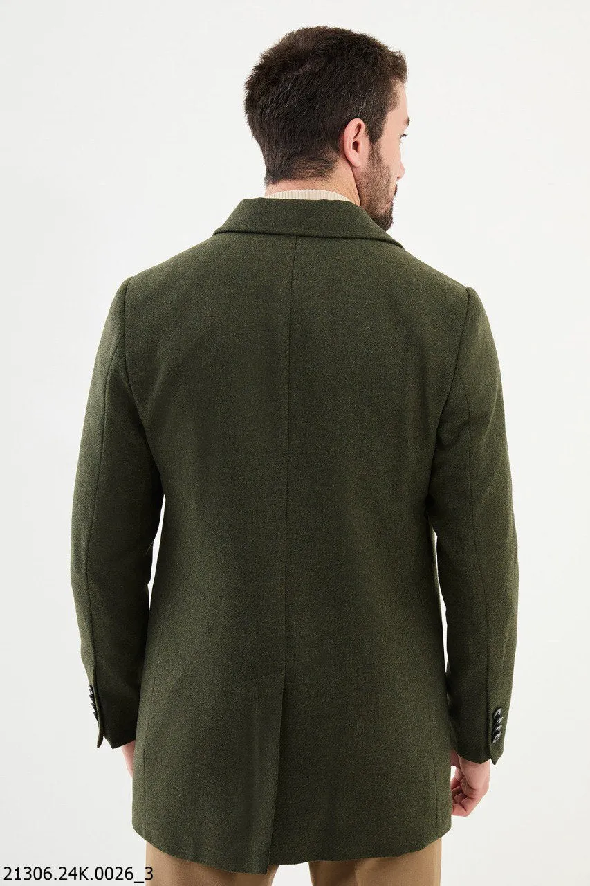 Men's Khaki Green Asymmetrical Button Winter Coat