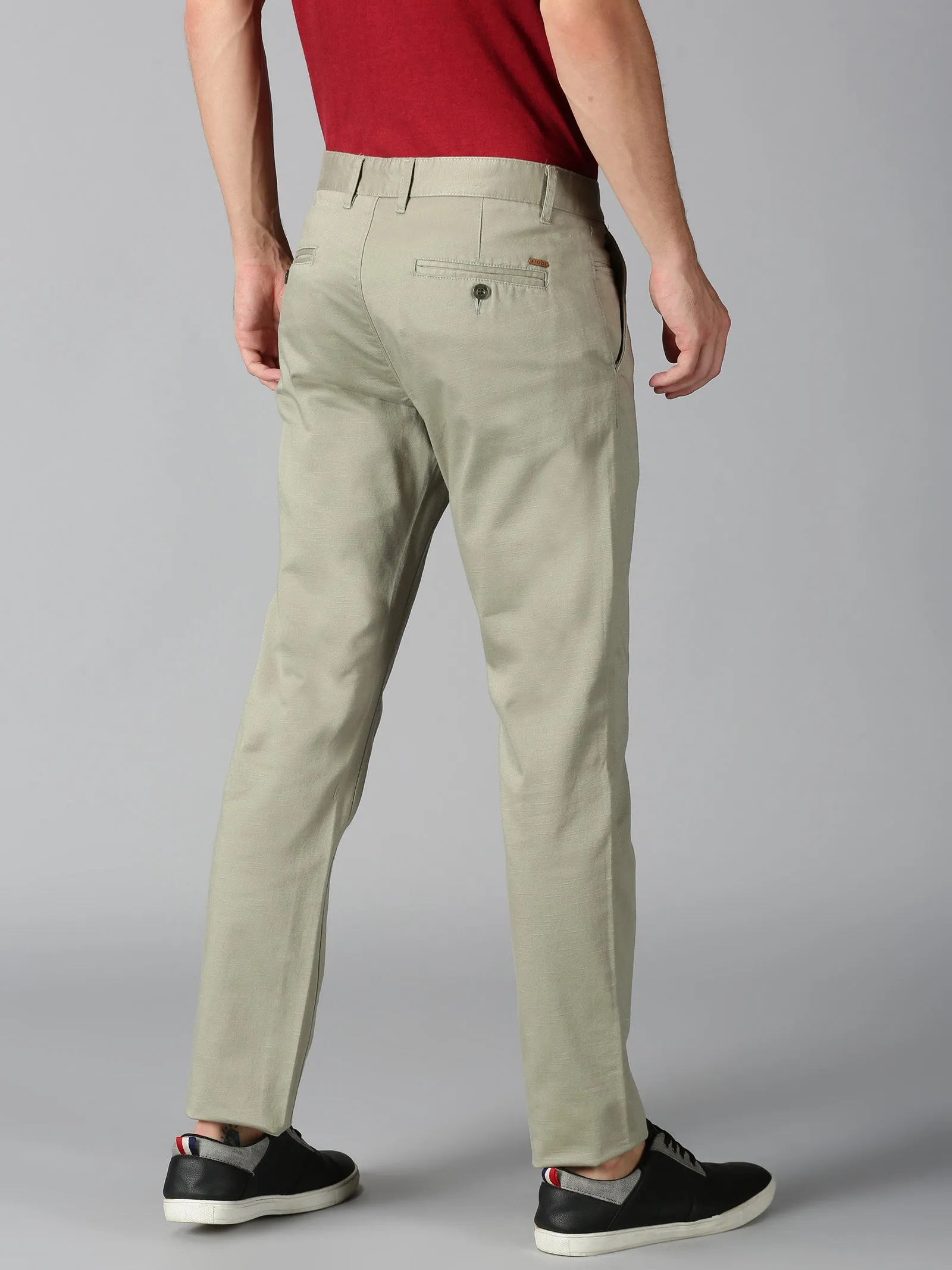 MEN'S OLIVE SOLID SLIM FIT TROUSER