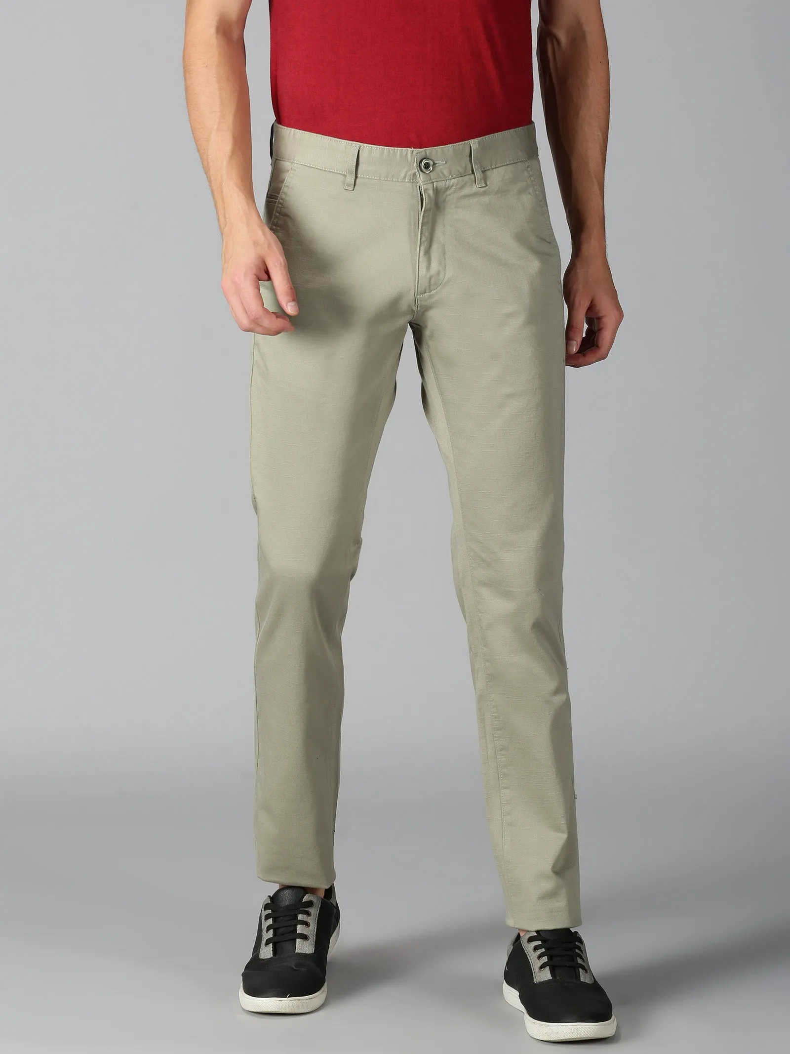 MEN'S OLIVE SOLID SLIM FIT TROUSER