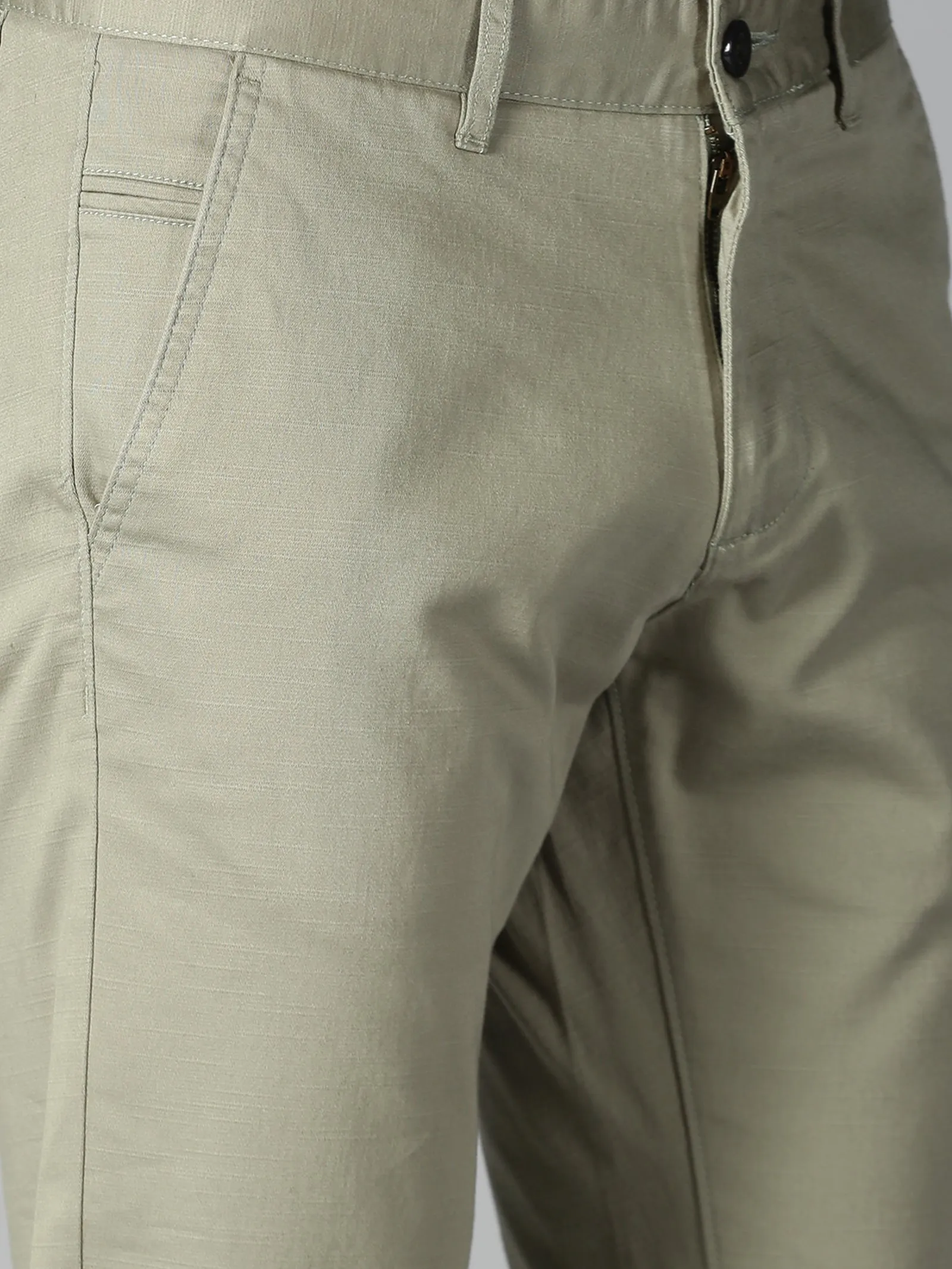 MEN'S OLIVE SOLID SLIM FIT TROUSER