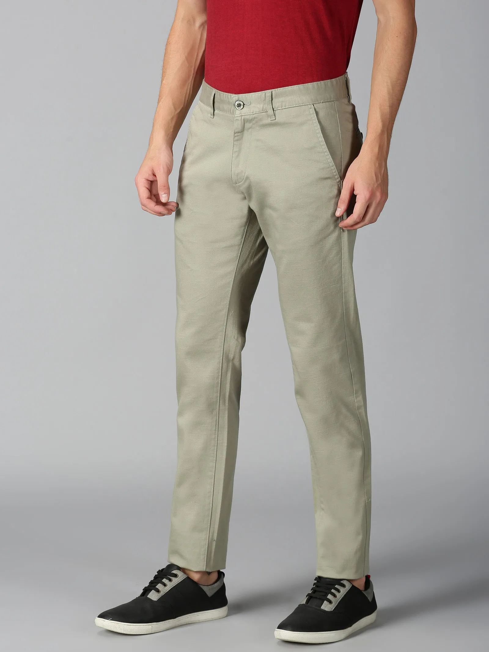 MEN'S OLIVE SOLID SLIM FIT TROUSER