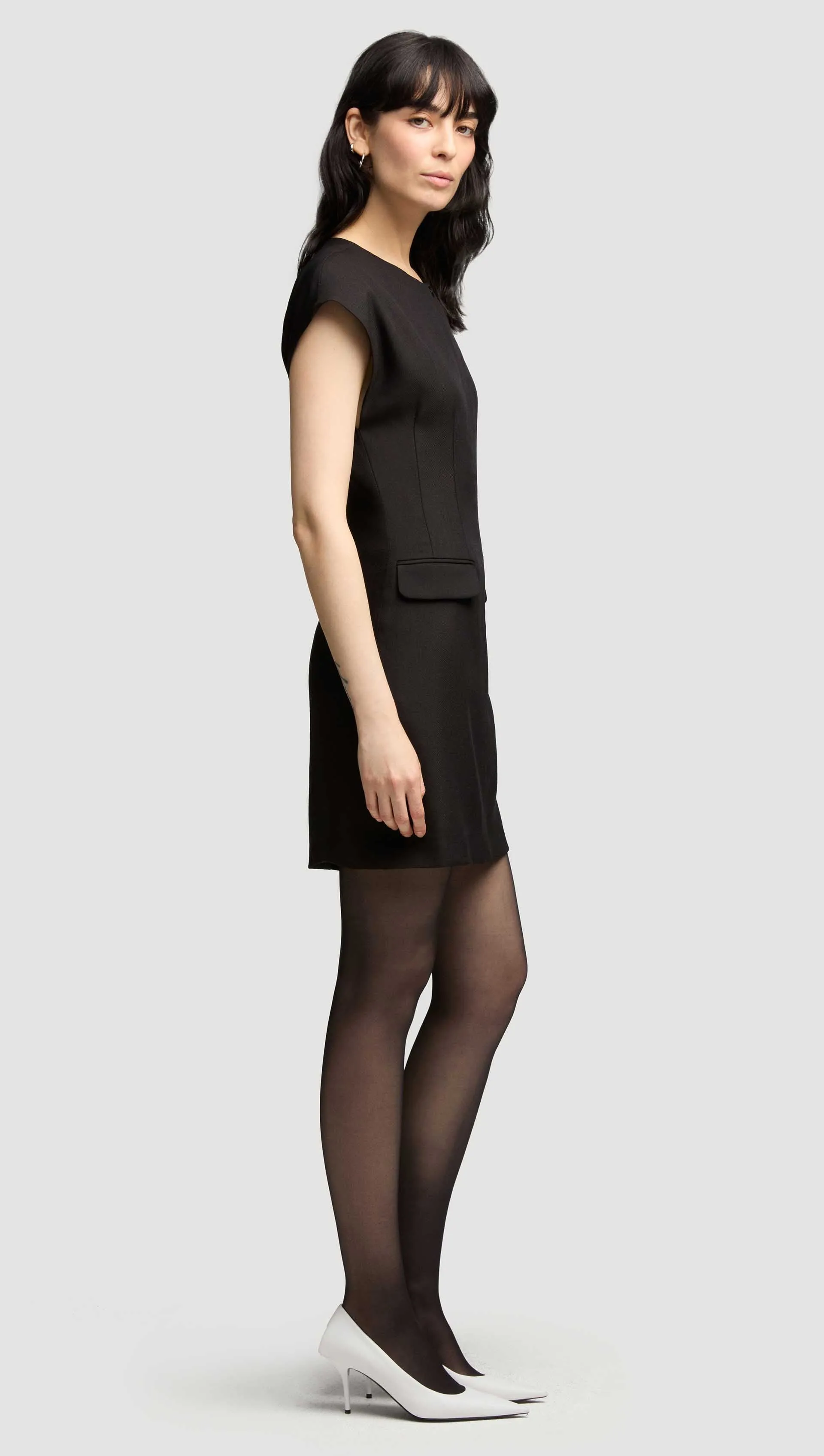 Mini Tailored Dress in Viscose Wool Twill | Black