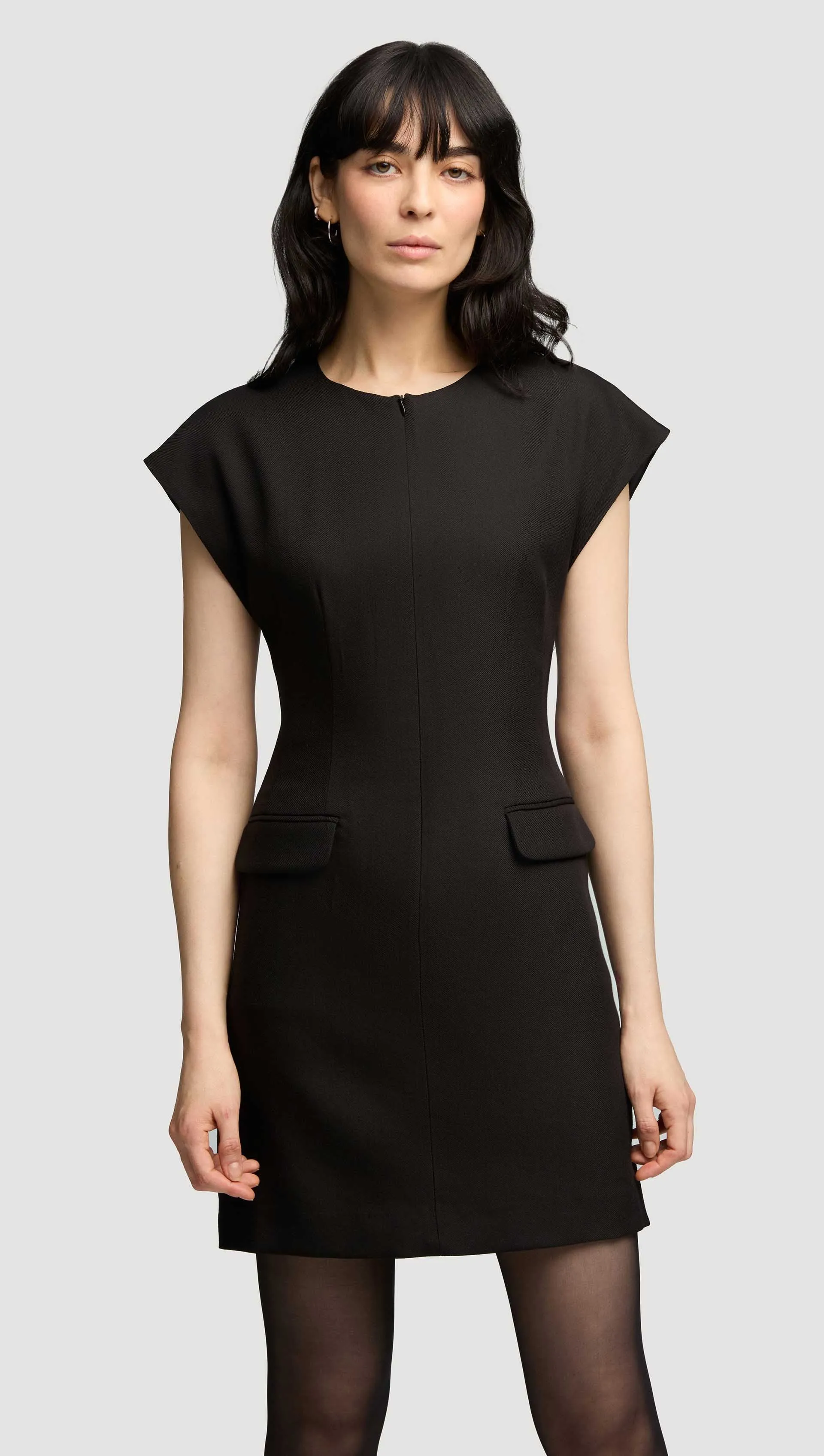 Mini Tailored Dress in Viscose Wool Twill | Black