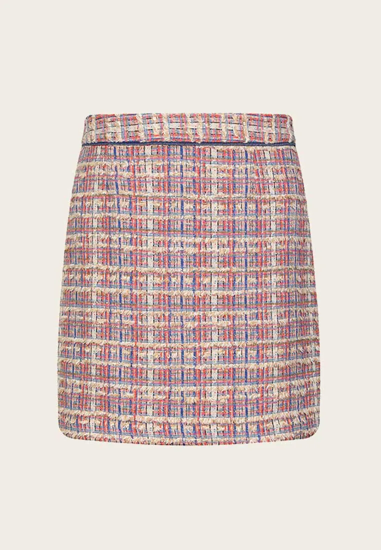 Mix Blue Plaid Tweed Mini Skirt