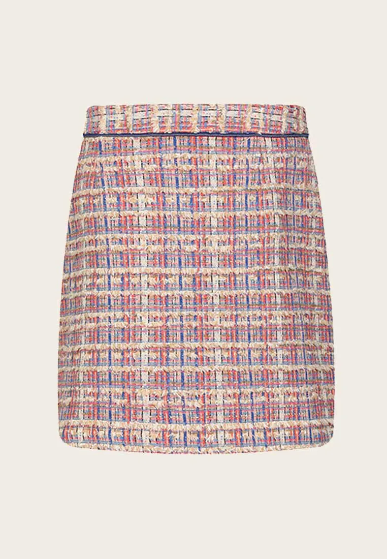 Mix Blue Plaid Tweed Mini Skirt