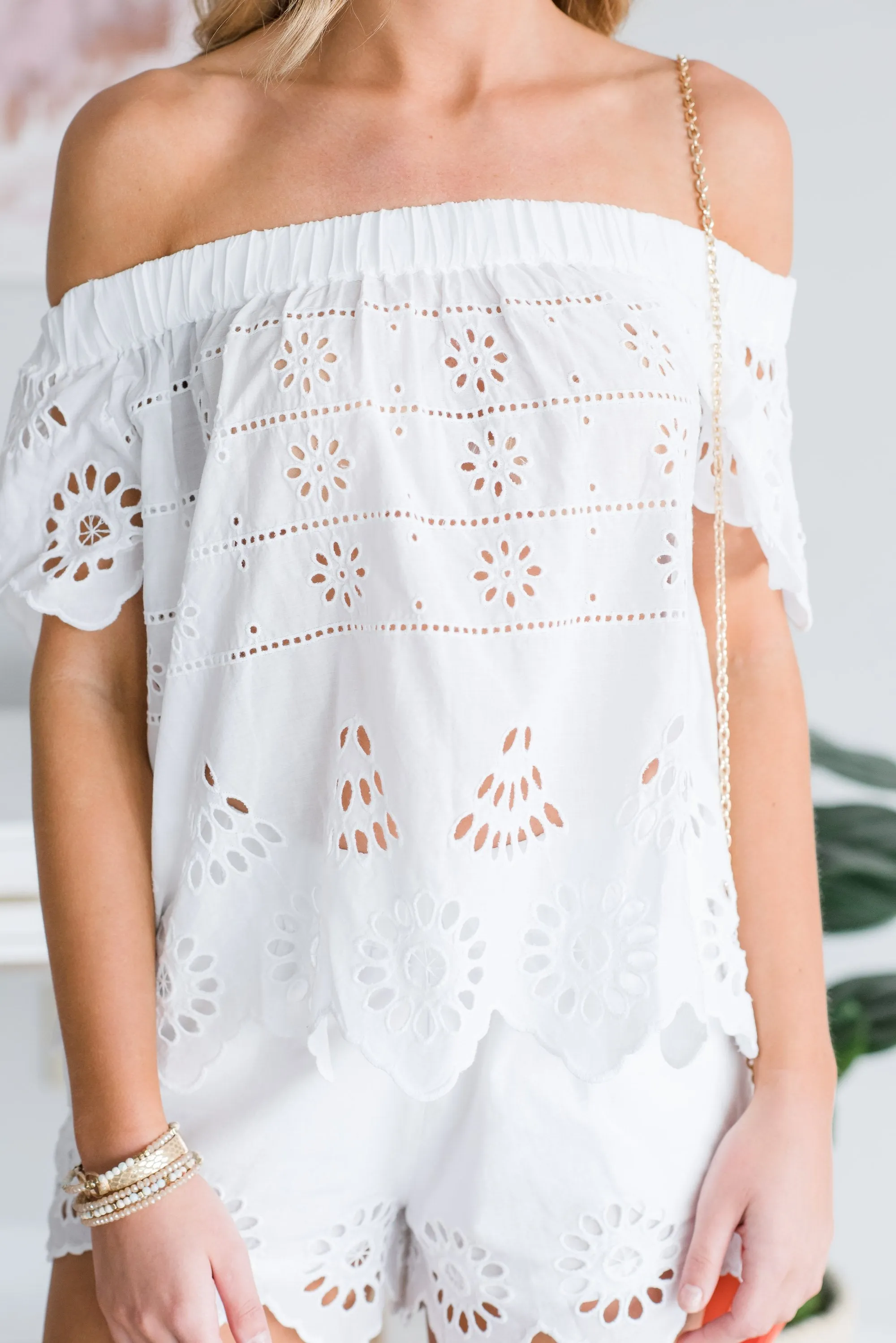 Mud Pie: Etta Eyelet Top, White