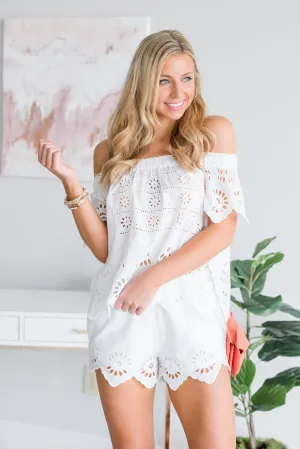 Mud Pie: Etta Eyelet Top, White