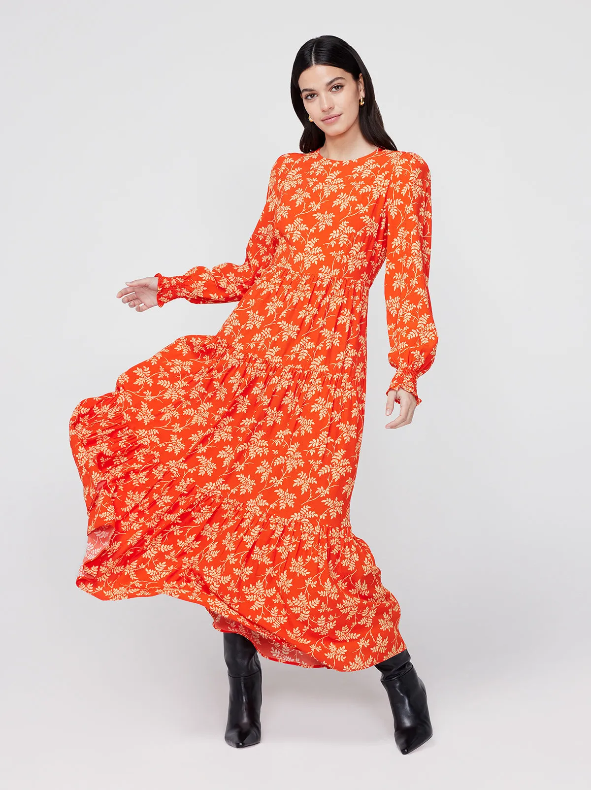 Nicole Chilli Vintage Leaf Print Maxi Dress