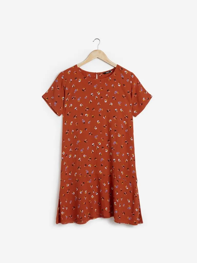 Nuon Dark Orange Floral Print Earny Dress