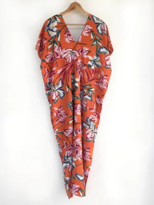 Orange Floral Print Kaftan Dress