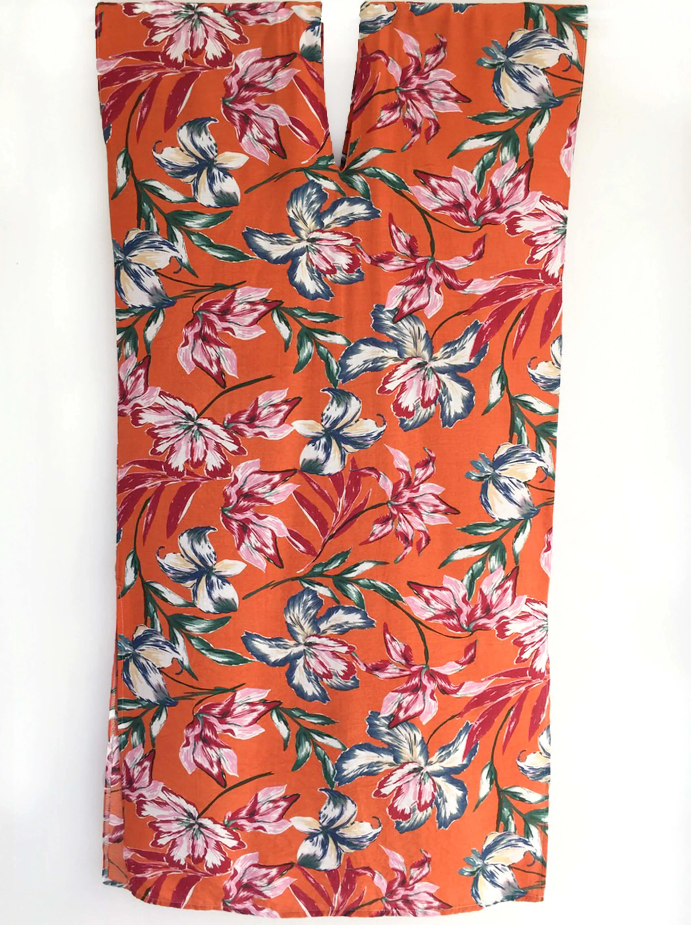 Orange Floral Print Kaftan Dress