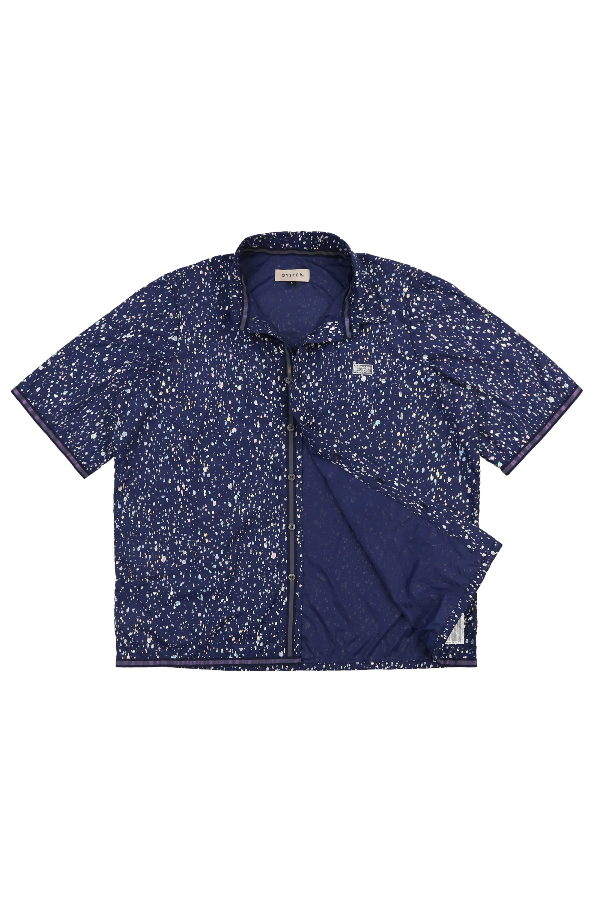 Oyster Pearl Splatter SS Button Up (Navy Iridescent)