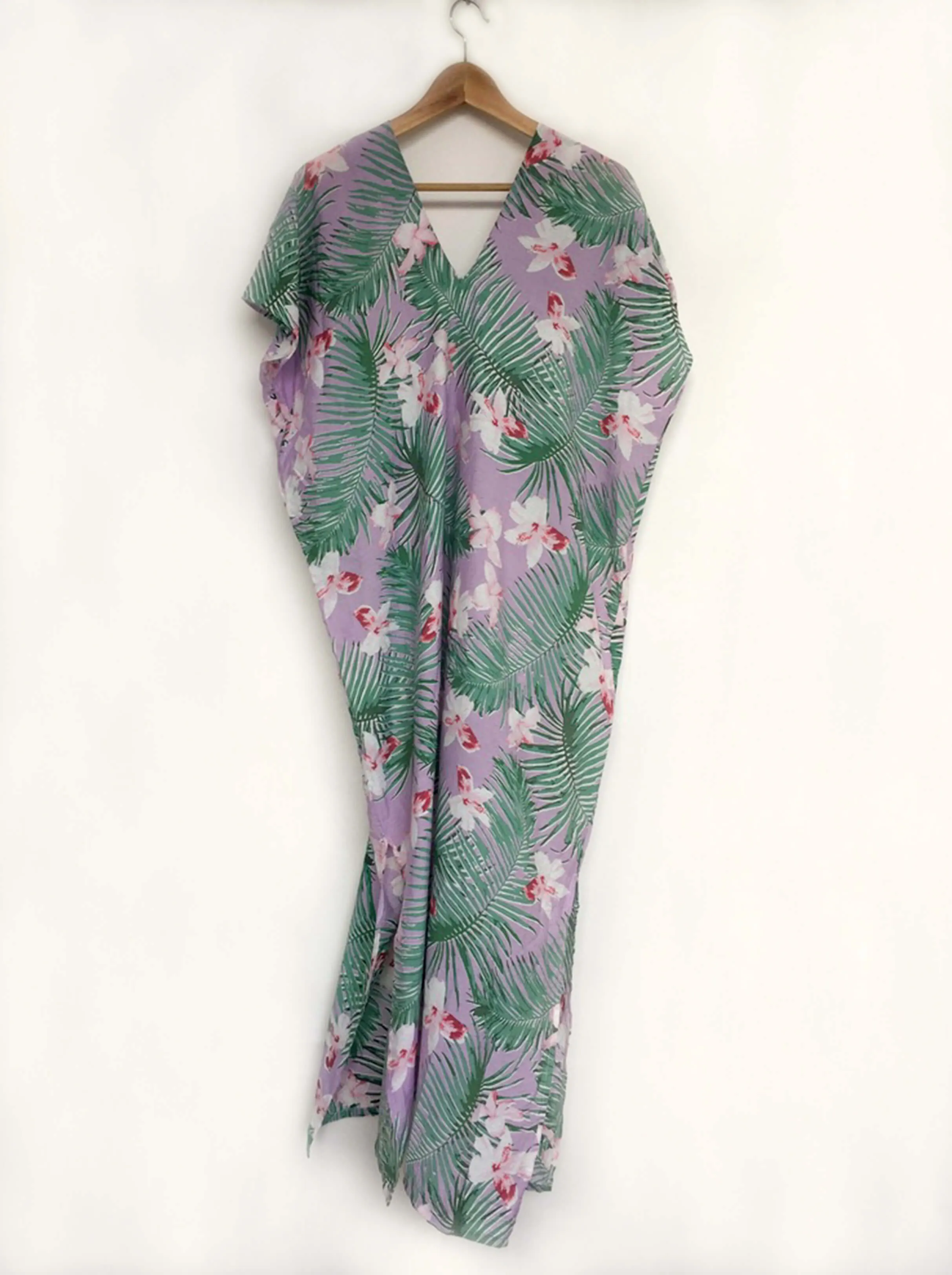 Palm Print Kaftan Dress