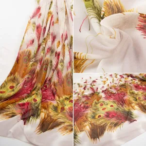 Peacock Printed Cotton Blended Voile Red & Yellow