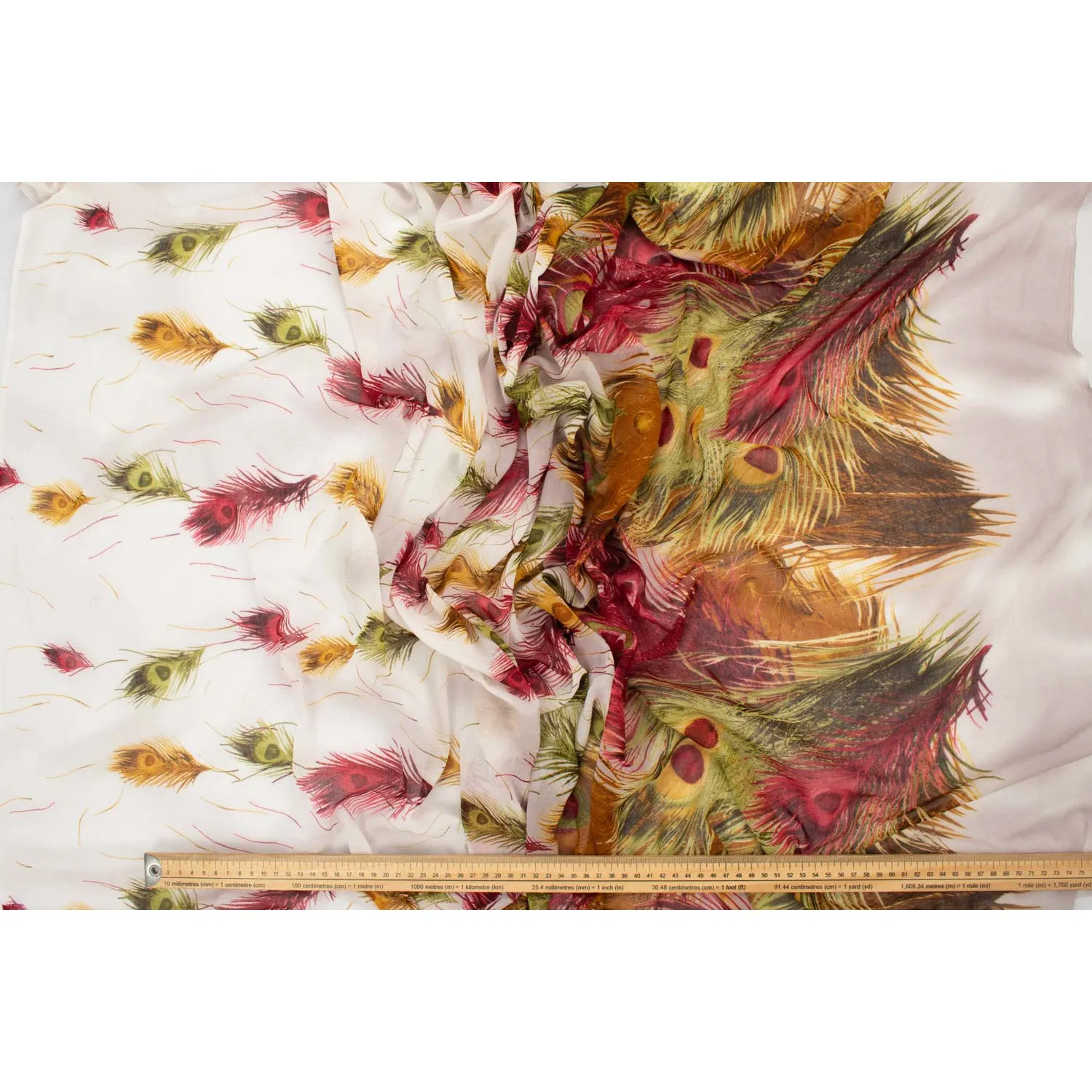 Peacock Printed Cotton Blended Voile Red & Yellow