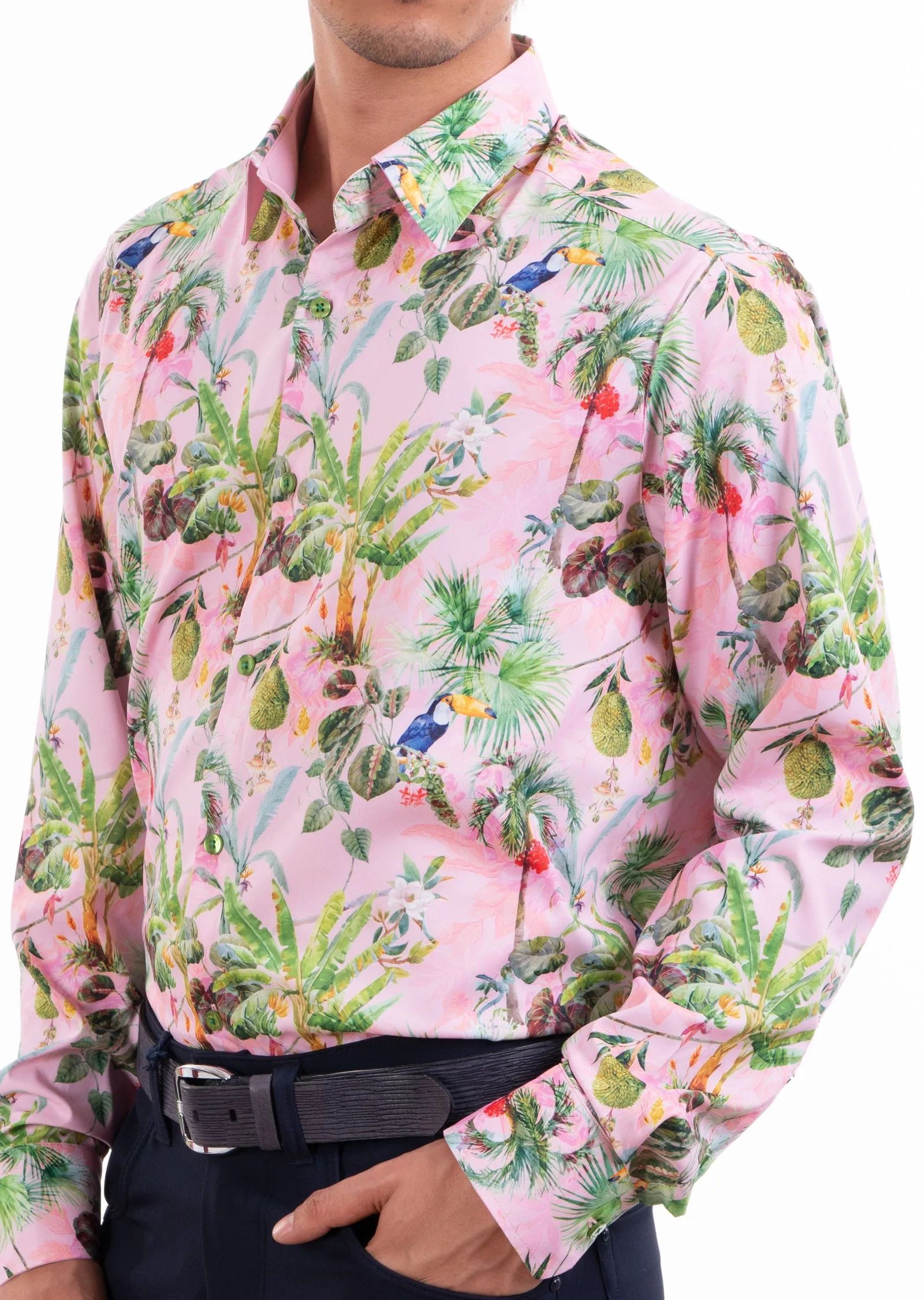 Pink Forest Floral Silky Print Shirt