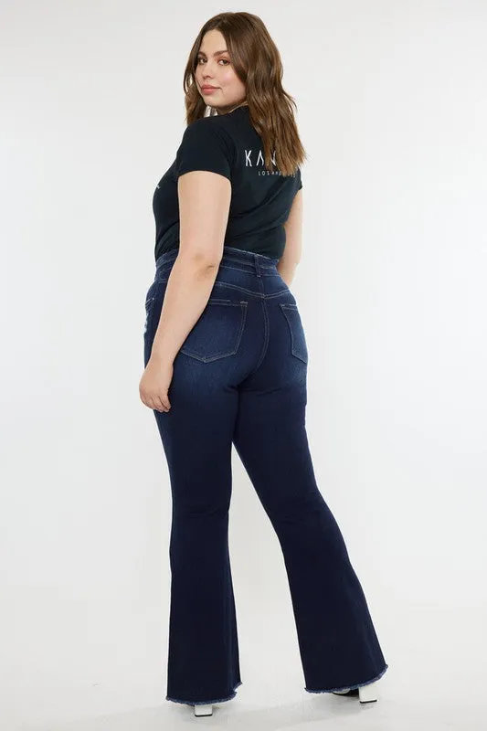 Plus High Rise Double WB Fray Hem Flare Jeans