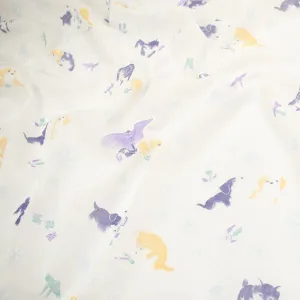 Printed Cotton Voile Design-20 Yellow & Purple Happy Dogs on White