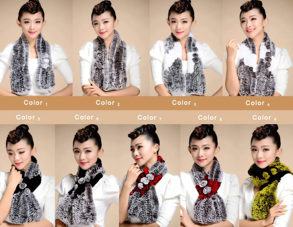 Real REX Rabbit Fur Scarf Flower Decoration Wrap Cape Shawl Neck Warmer Various Colors Soft Fur FS14507