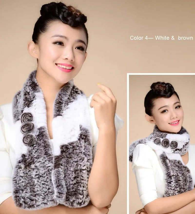 Real REX Rabbit Fur Scarf Flower Decoration Wrap Cape Shawl Neck Warmer Various Colors Soft Fur FS14507