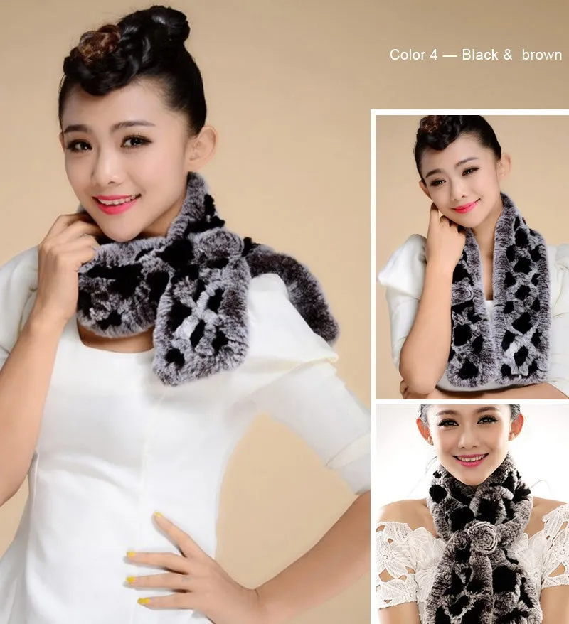 Real REX Rabbit Fur Scarf Wrap Cape Shawl Neck Warmer Women Scarf Flower Decoration FS14509