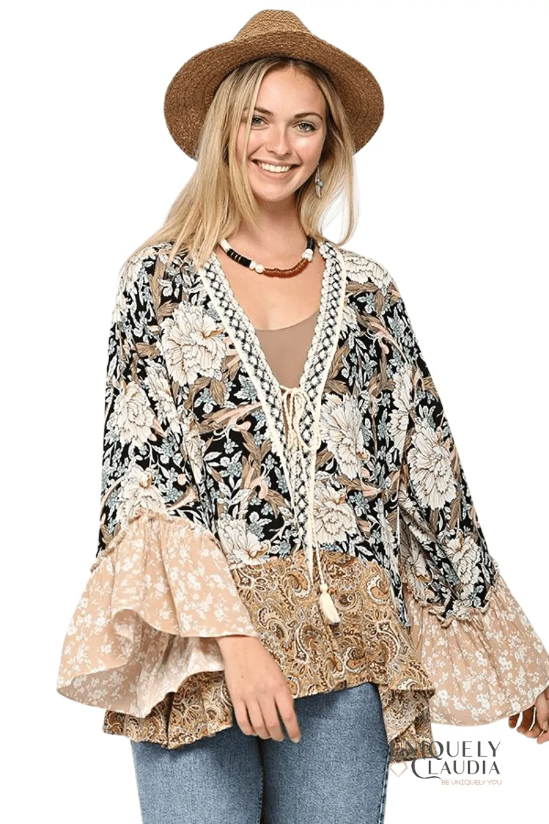 Savannah Floral and Paisley Print Mix Kimono