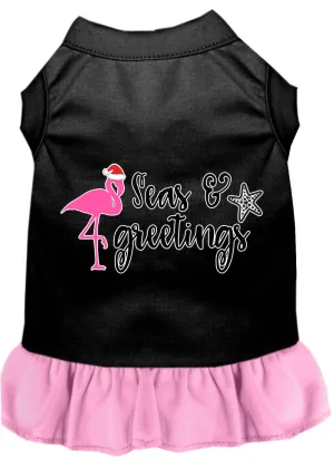 Seas And Greetings Screen Print Dog Dress Black With Light Pink Xs